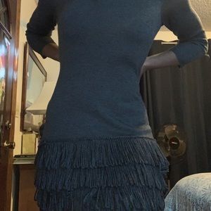 gray sweater dress with frills